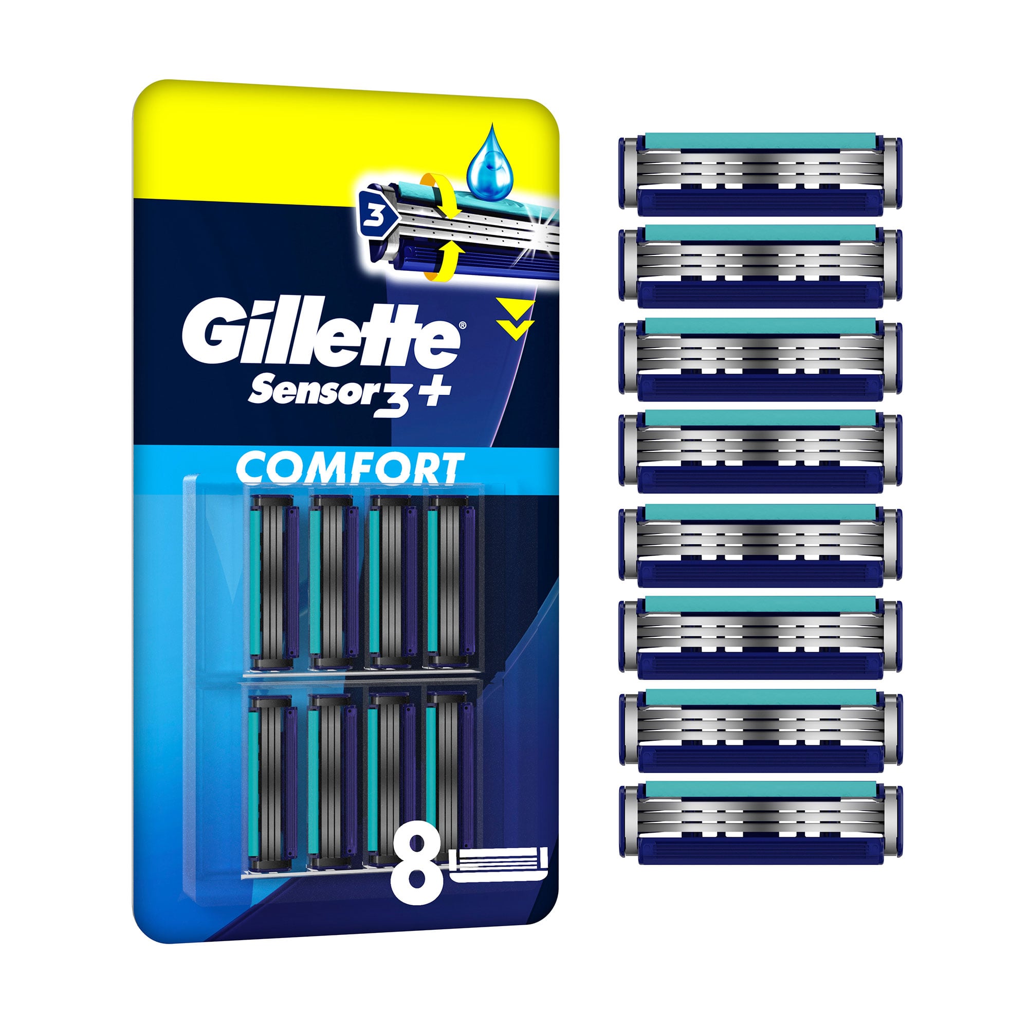 Змінні картриджі для гоління чоловічі (леза) Gillette Sensor 3+, 8 шт